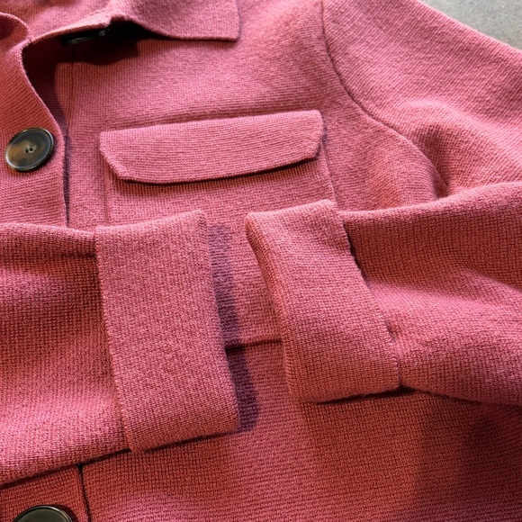 Sezane Betty 100% Merino Wool Rose Pink Button Cardigan Pocket Sweater S - Picture 3 of 9